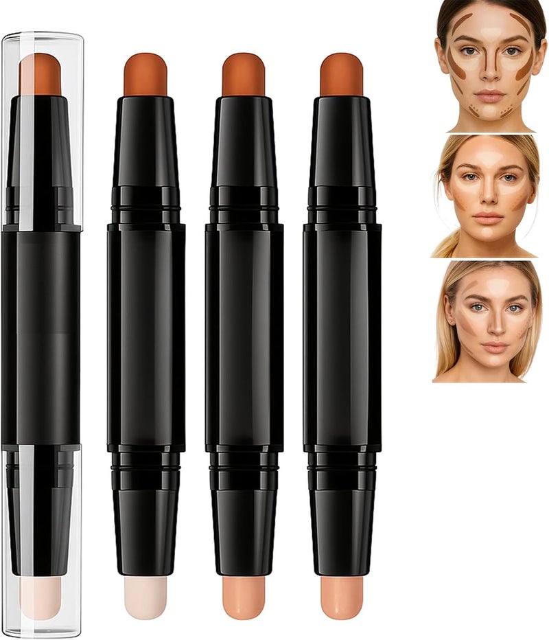 3Pack 2in1 Contour Stick and Highlighter Makeup Kit Smooth Creamy Formula for Natural Sculpting Waterproof LongLasting Cream Bronzer IlluminatorWhiteBrownPinkBrownNaturalBrown