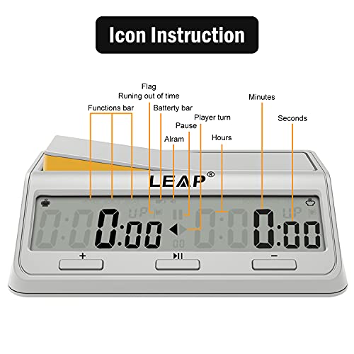 LEAP Chess Clock Programme Updated Digital Timer Advanced for Game and Chess Timer with Bonus & Delay Count Down up Alarm Milk White - Image 2