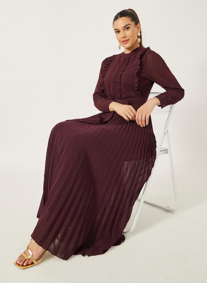 Styli Pleated Ruffle Detail A-Line Maxi Dress  - Image 1