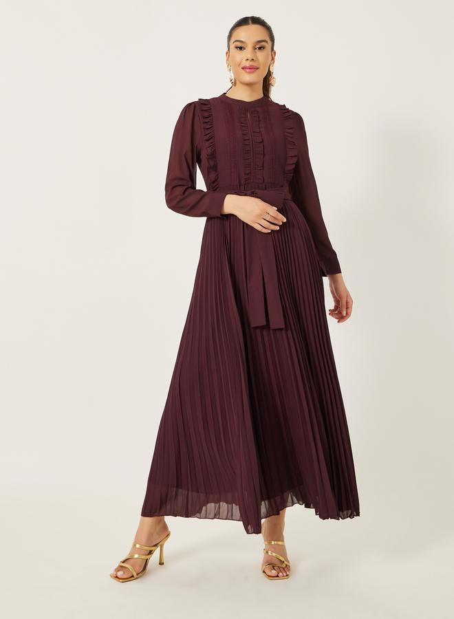 Styli Pleated Ruffle Detail A-Line Maxi Dress  - Image 2