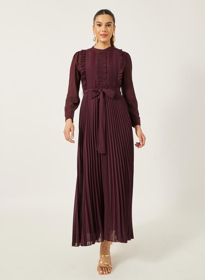 Styli Pleated Ruffle Detail A-Line Maxi Dress  - Image 3