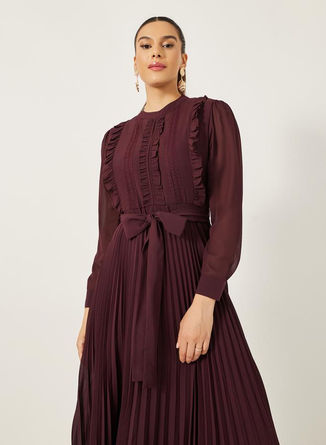 Styli Pleated Ruffle Detail A-Line Maxi Dress  - Image 4
