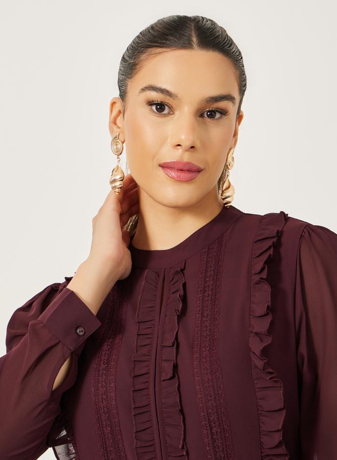 Styli Pleated Ruffle Detail A-Line Maxi Dress  - Image 5