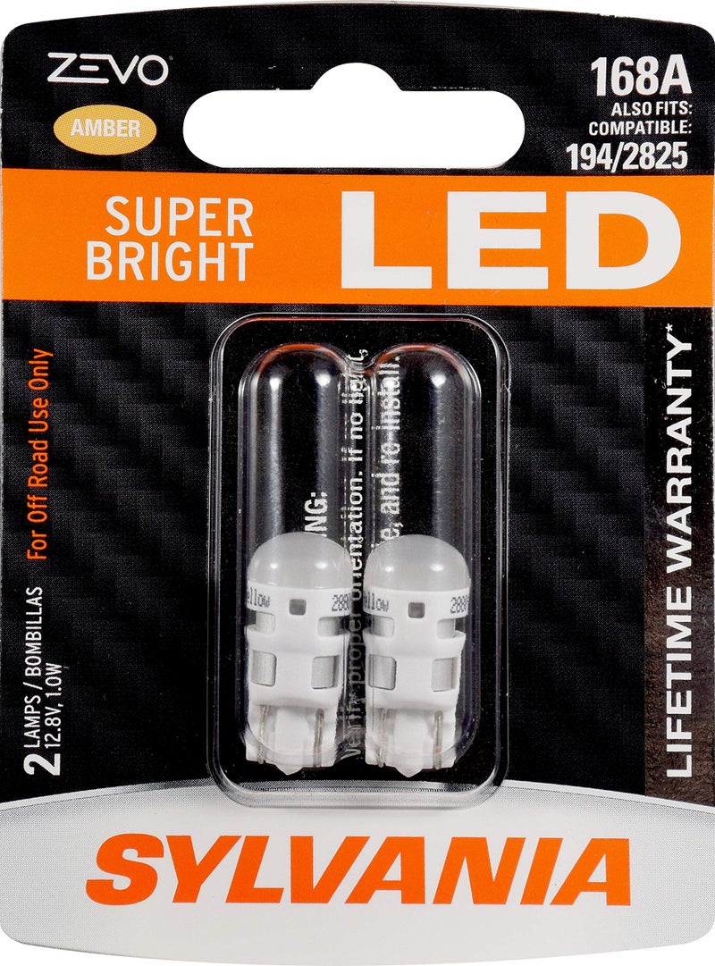 Sylvania مصباح LED أمبر SYLVANIA ZEVO 168 T10 W5W، (يحتوي على 2 مصباح) - Image 1