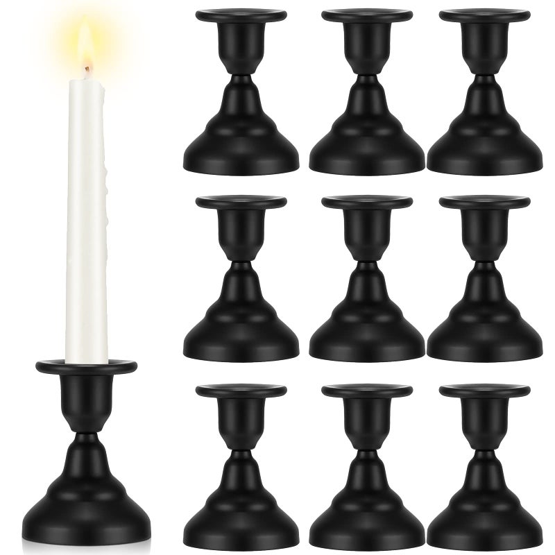 Inbagi 10 Pcs Christmas Black Candle Candlestick Holder Black Metal Taper Candle Holders Vintage Decorative Centerpiece Candle Holder Candle Stand for Dinner Room Mantel Wedding Party Decor