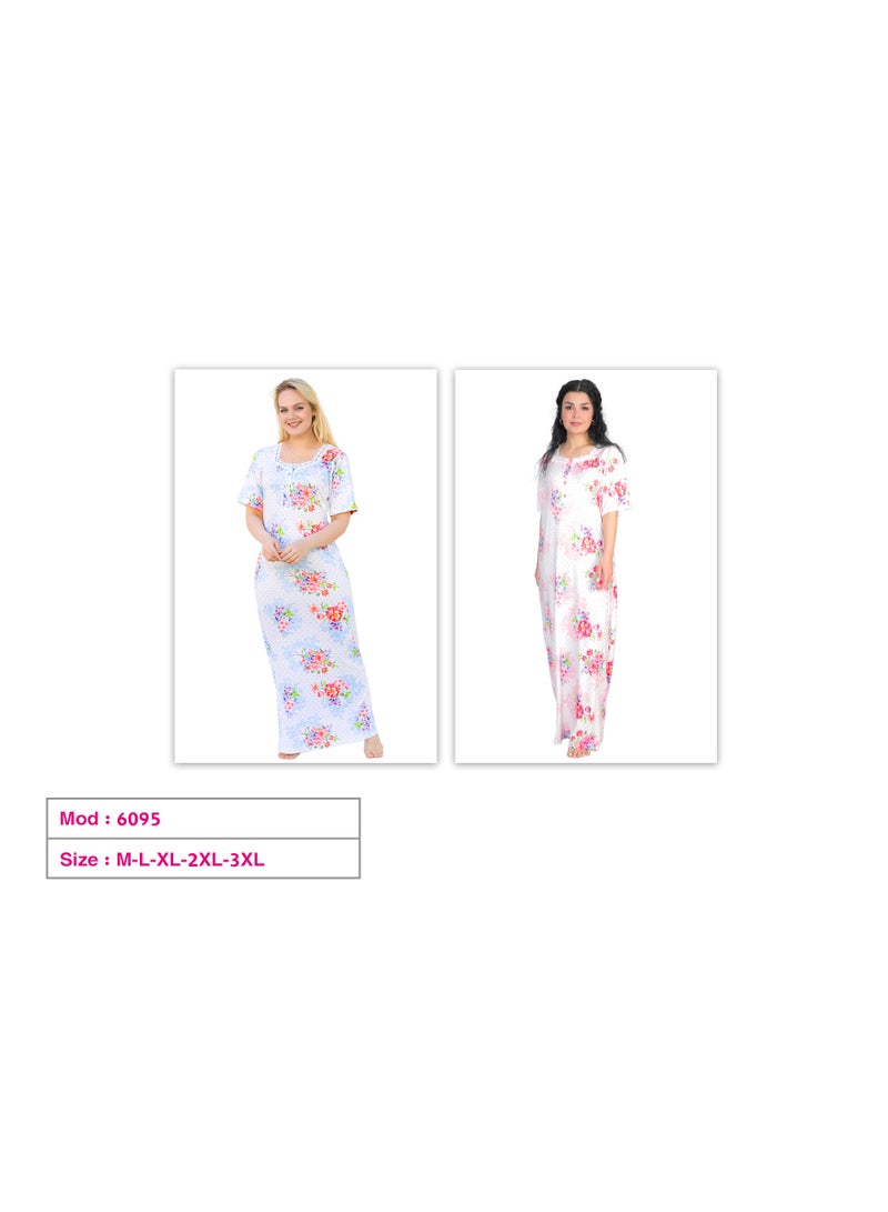 Dadoush Women Polyester Short Sleeves Colorful Floral Pattern Long Nightgown - Image 3