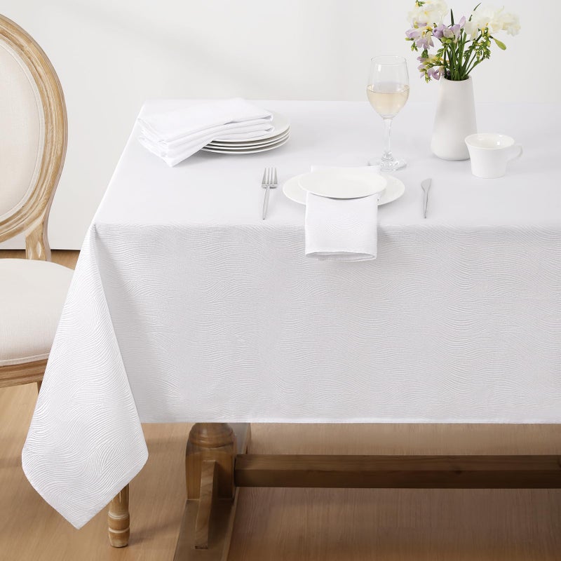 Softalker Jacquard Rectangle Tablecloth Swirl Design Waterproof Stain Resistant Table Cover Wrinkle Free Heavy Weight Table Cloths for DinnerPartiesHoliday  60 x 84 Inch White