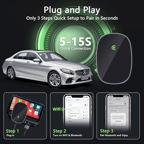 LecLooc CarPlay Wireless Adapter for Factory Wired CarPlay 2024 Upgrade Plug & Play Dongle Converts Wired to Wireless for Cars from 2015 & iPhone iOS 10+ - Image 4