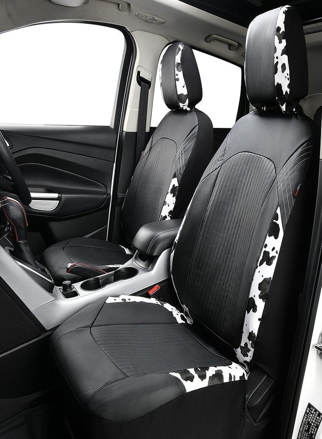 Flying Banner Synthetic Leather car seat Covers Full Set Front and Rear Bench Fashion Easy Installation Cup Holder Free (Black & Cow Print, Low Bucket -- Full Set) - Image 3