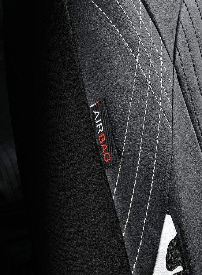 Flying Banner Synthetic Leather car seat Covers Full Set Front and Rear Bench Fashion Easy Installation Cup Holder Free (Black & Cow Print, Low Bucket -- Full Set) - Image 5