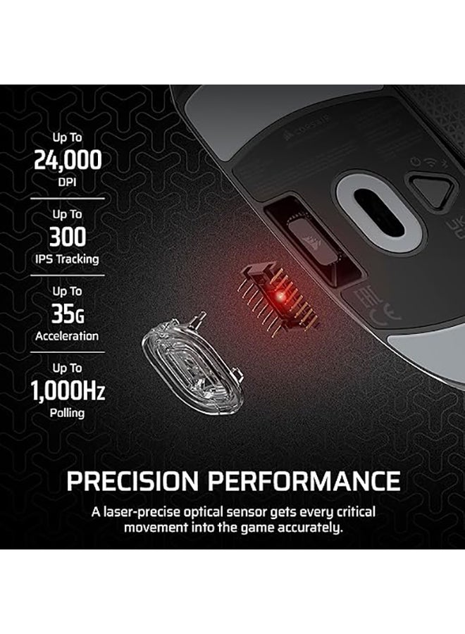 CORSAIR M55 Wireless Lightweight FPS Gaming Mouse - 2.4GHz & Bluetooth - 24,000 DPI - Long Battery Life - Six Programmable Buttons - Textured Side Grips - Black - Image 3