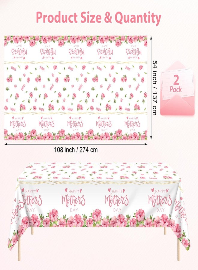 Kochorie 2 Pack Mother's Day Tablecloths 108 x 54 Inch Happy Mother’s Day Table Covers Disposable Waterproof Plastic Tablecloth for MOM's Day Party Supplies Home Outdoor Dining Table - Image 2