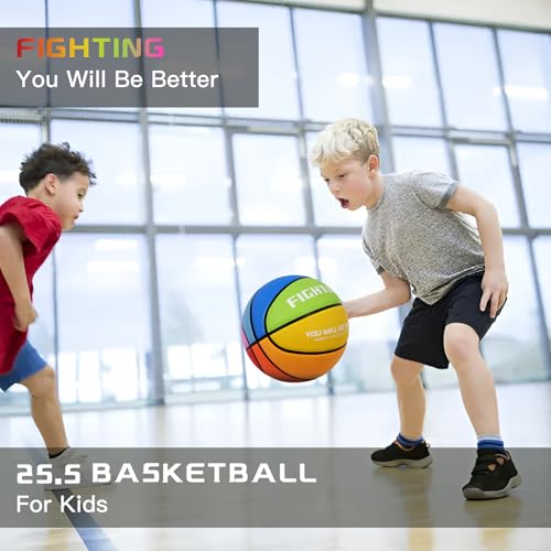AXGUIQ Kids Youth Fighting Size 4 Colorful Basketball 25.5" Vibrant Rainbow Design Premium Thickened Rubber Wear Resistant Outdoor Basketball for Kids Youth Gifts Play Game (Deflated) - Image 5