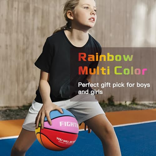 AXGUIQ Kids Youth Fighting Size 4 Colorful Basketball 25.5" Vibrant Rainbow Design Premium Thickened Rubber Wear Resistant Outdoor Basketball for Kids Youth Gifts Play Game (Deflated) - Image 4