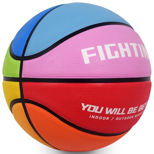 AXGUIQ Kids Youth Fighting Size 4 Colorful Basketball 25.5" Vibrant Rainbow Design Premium Thickened Rubber Wear Resistant Outdoor Basketball for Kids Youth Gifts Play Game (Deflated) - Image 3