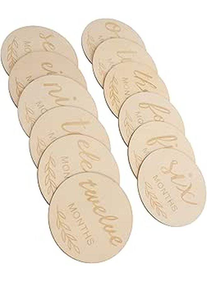 Wooden Monthly Discs For Newborn Photography Growth Record Natural Double Sided Markers - Image 1