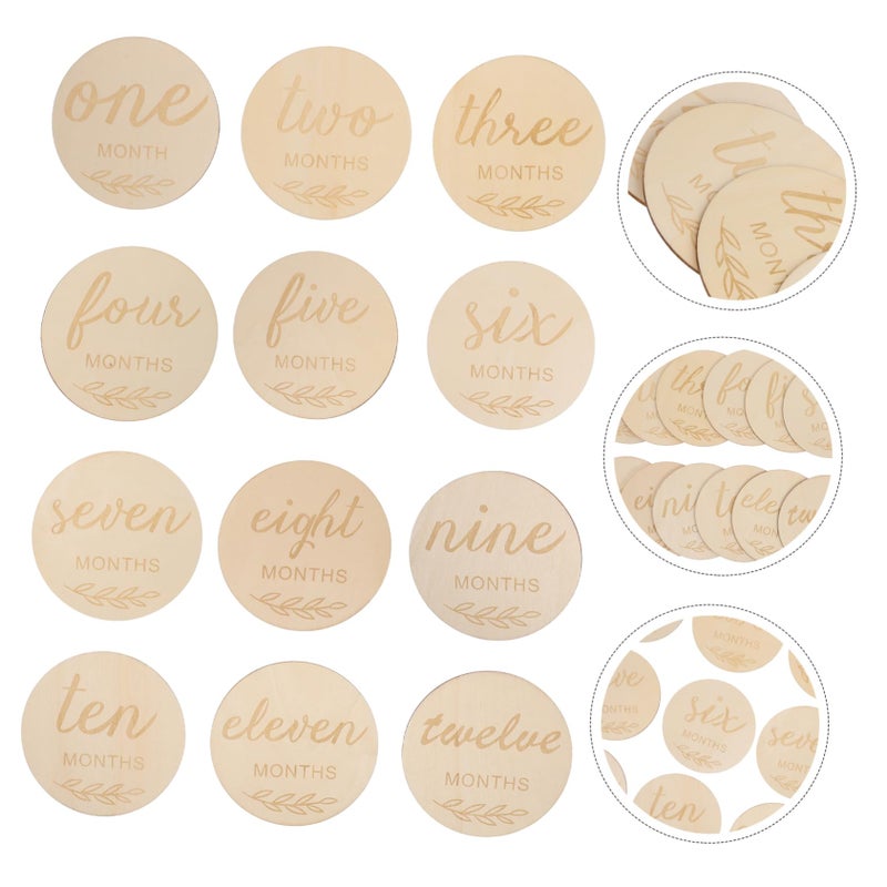 Wooden Monthly Discs For Newborn Photography Growth Record Natural Double Sided Markers - Image 5