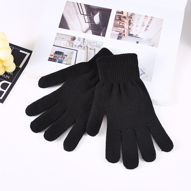 Winter Knit Gloves Elastic Warm Solid Full FingerAcrylic brushed five-finger gloves [navy blue]] Acrylic brushed five-finger gloves [navy blue]] 
