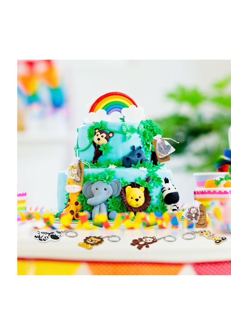 Taiyin 90 Pcs Cute Jungle Animal Keychains 30 Sets Zoo Animals Party Favors Safari Animal Keychains with Thank You Kraft Tags and White Organza Bags for Baby Shower Birthday Party Decorations  - Image 2