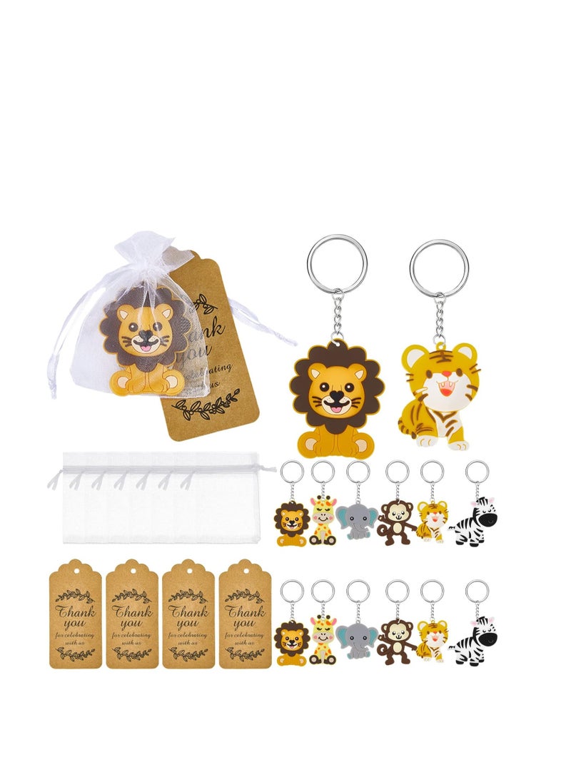 Taiyin 90 Pcs Cute Jungle Animal Keychains 30 Sets Zoo Animals Party Favors Safari Animal Keychains with Thank You Kraft Tags and White Organza Bags for Baby Shower Birthday Party Decorations  - Image 1