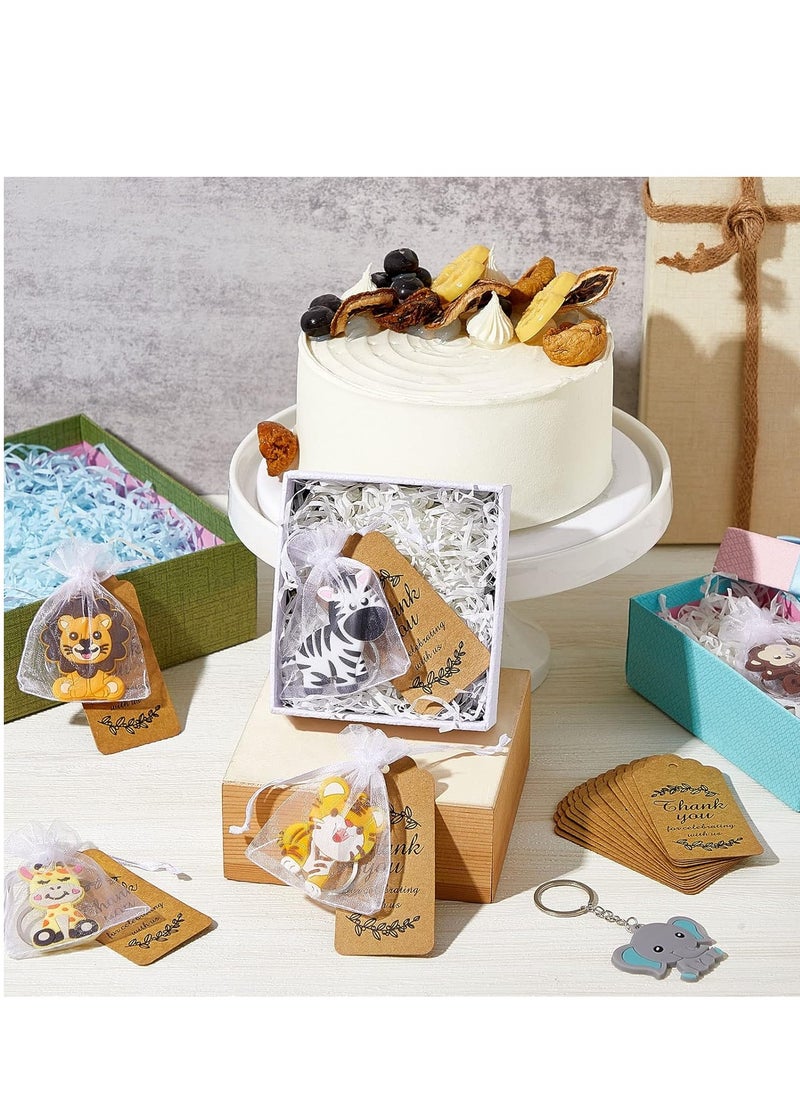 Taiyin 90 Pcs Cute Jungle Animal Keychains 30 Sets Zoo Animals Party Favors Safari Animal Keychains with Thank You Kraft Tags and White Organza Bags for Baby Shower Birthday Party Decorations  - Image 4