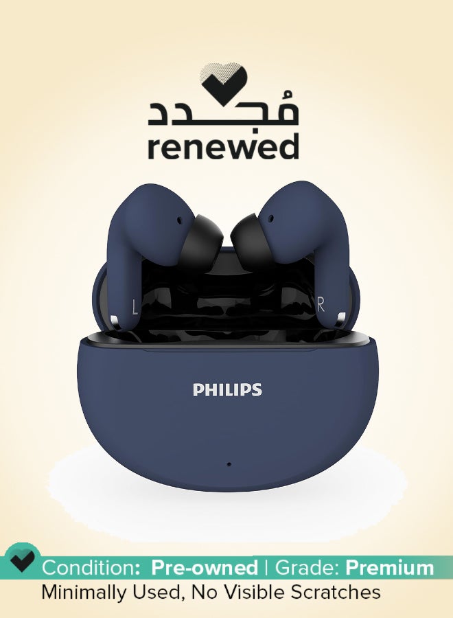 فيليبس Renewed - Philips TAT1269 Bluetooth Truly Wireless In-Ear Earbuds with Mic, 13mm Drivers, 40H Playtime, IPX5, Fast Charging, Touch Controls, Voice Assistant, Mono Mode (Cosmic Blue) Cosmic Blue - Image 1
