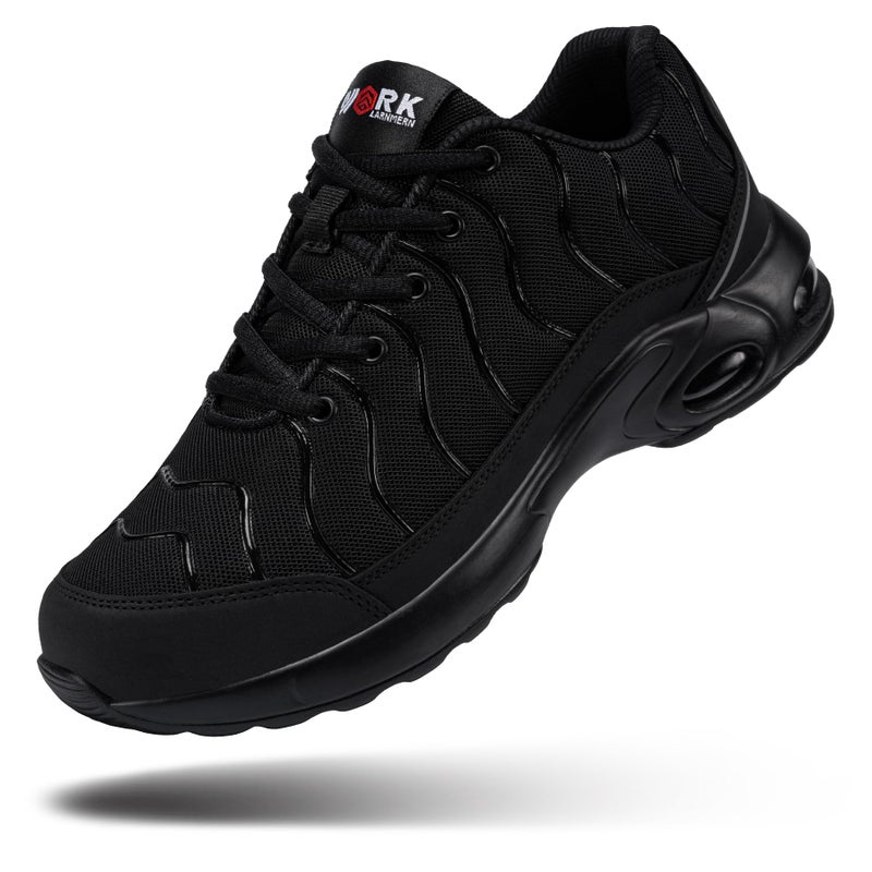 DYKHMILY Steel Toe Sneakers for Men Wide Air Cushion Work Shoes Puncture Proof Lightweight Safety Sneakers Breathable Slip Resistant Steel Toe Tennis Shoe Comfort85 WideBlackLSE31270