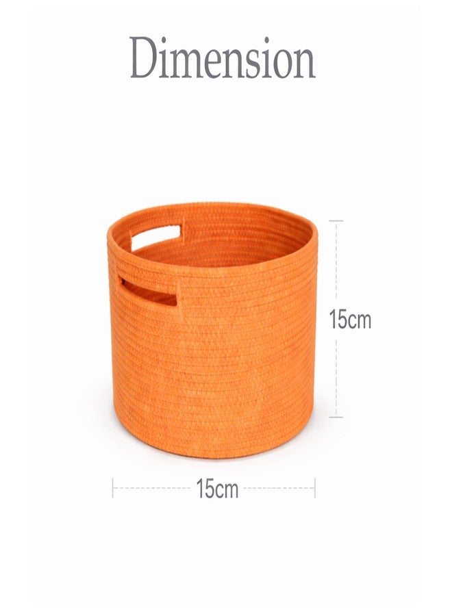 Adhigams Cotton Rope Woven Storage Basket Organizer Bin Round Fabric Container for Toys Clothes Desk Shelf Nursery Bathroom Soft Durable Home Utility Small Size Pack of 1 Orange - Image 4