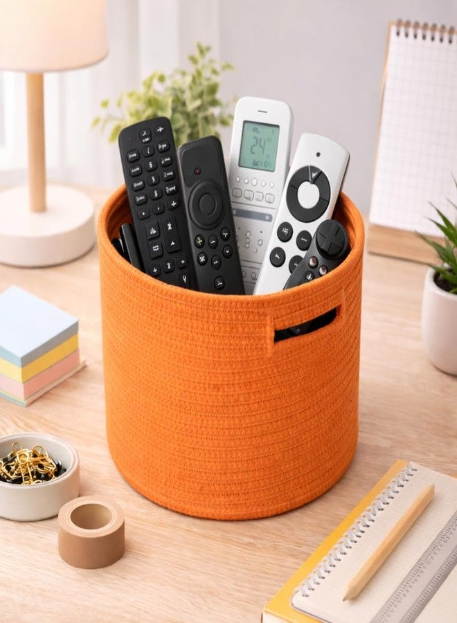 Adhigams Cotton Rope Woven Storage Basket Organizer Bin Round Fabric Container for Toys Clothes Desk Shelf Nursery Bathroom Soft Durable Home Utility Small Size Pack of 1 Orange - Image 2