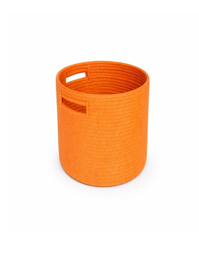 Adhigams Cotton Rope Woven Storage Basket Organizer Bin Round Fabric Container for Toys Clothes Desk Shelf Nursery Bathroom Soft Durable Home Utility Small Size Pack of 1 Orange - Image 1