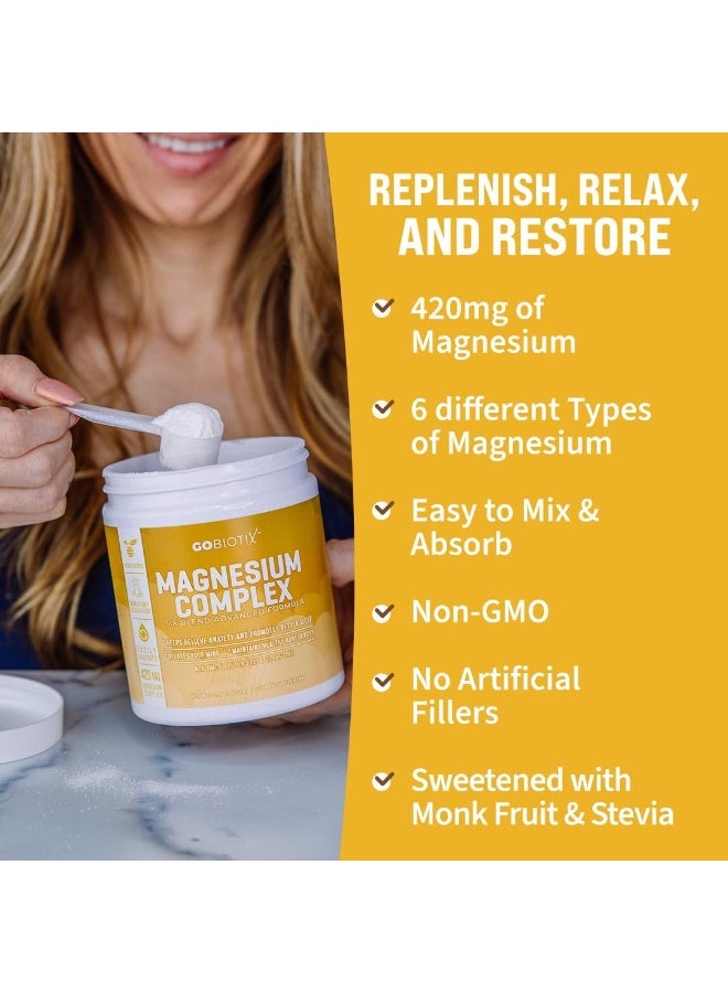 GoBiotix Magnesium Glycinate Powder - Magnesium Complex Supplement with Citrate, Malate, and Glutamine Chelate - Sugar Free, Non GMO - 420 mg per Serving - 60 Servings per Tub - Honey Citrus - Image 4