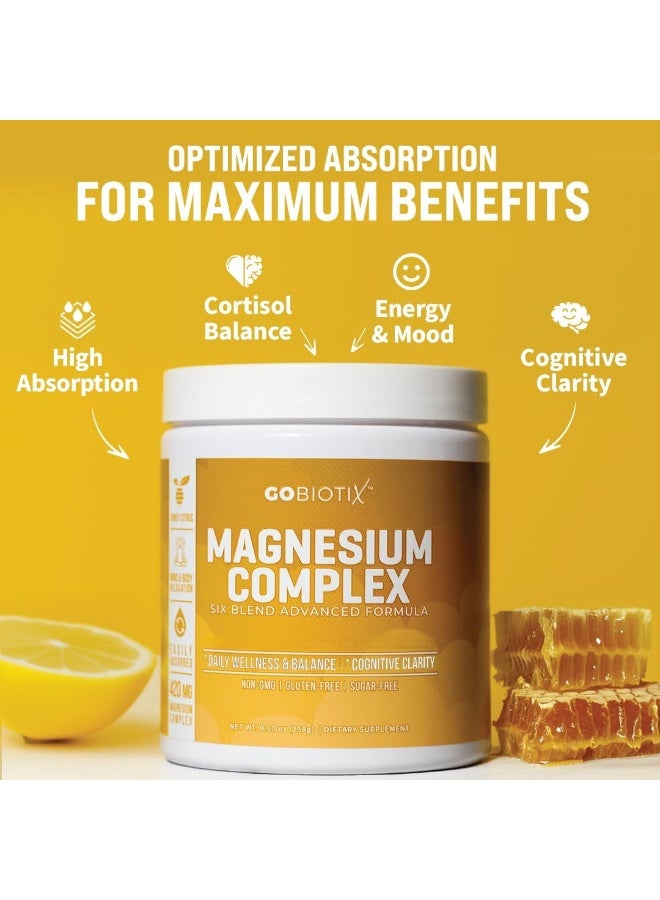 GoBiotix Magnesium Glycinate Powder - Magnesium Complex Supplement with Citrate, Malate, and Glutamine Chelate - Sugar Free, Non GMO - 420 mg per Serving - 60 Servings per Tub - Honey Citrus - Image 2