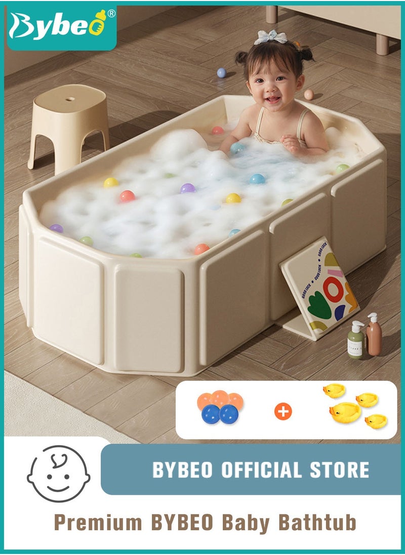 Bybeo Baby Bath Tub, Collapsible Baby Bathtub,Portable Bath Tub with Non-Slip Base+5 Ocean Balls+4 Duckling Toys, Large Capacity, for 0-8 Years Old Toddlers, Kids  - Image 1