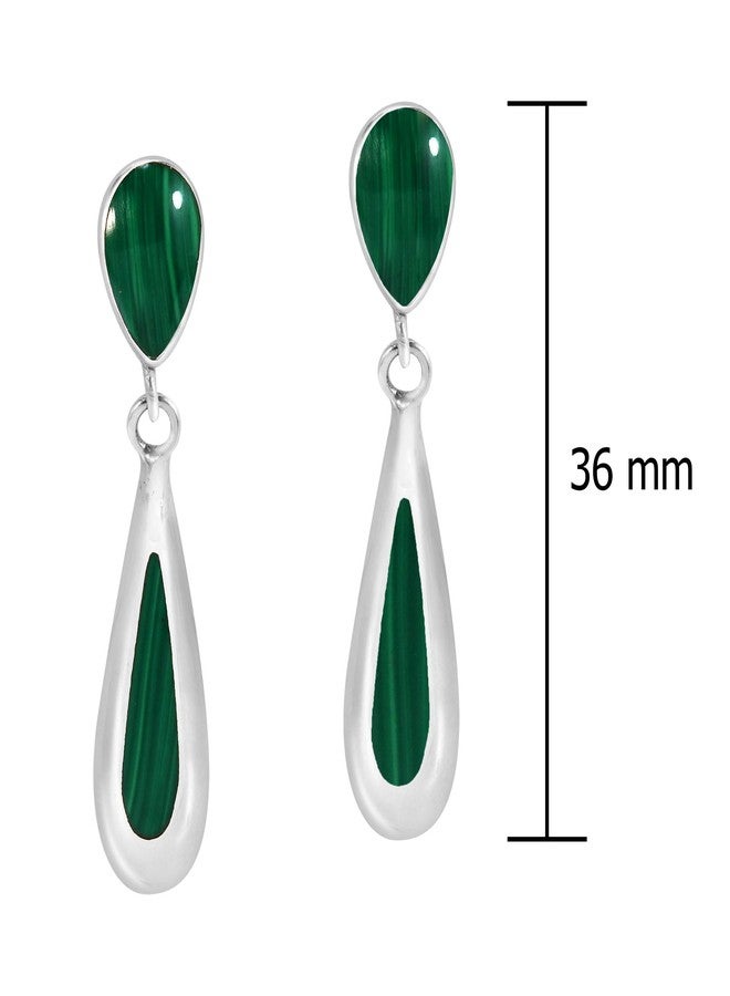 ايرافيدا أقراط أنيقة ورقيقة من الفضة الإسترليني عيار 925 مرصعة بحجر الملاكيت الأخضر من إيرافيدا | أقراط فضية أنيقة للنساء | هدية مجوهرات لجميع المناسبات - Image 4