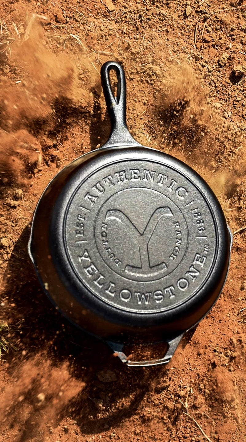 Lodge Pre-Seasoned Yellowstone Stamped Cast Iron Cookware - Signature Teardrop Handle - Use in the Oven, on the Stove, on the Grill, or Over a Campfire - 10.25 Inch Logo Skillet - Image 4