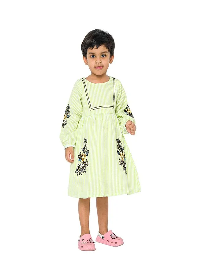 بيبي كلو Charming green striped dress with embroidery for girls