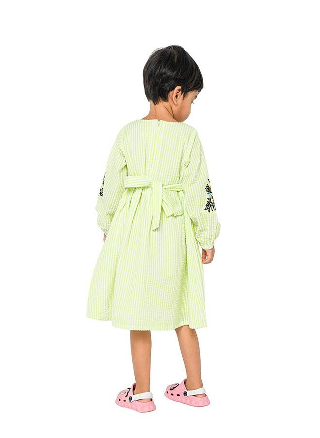 babyqlo Charming green striped dress with embroidery for girls  - Image 2