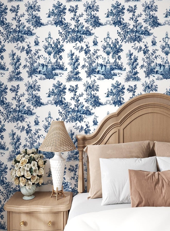VaryPaper 17.7''x78.7'' Toile Peel and Stick Wallpaper Blue and White French Country Wallpaper for Bathroom Waterproof Self Adhesive Chinoiserie Wall Mural Removable Vintage Contact Paper for Cabinets - Image 4