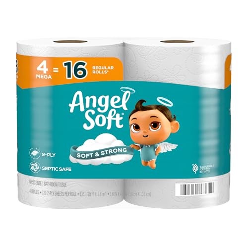Angel Soft Toilet Paper, 4 Mega Rolls = 16 Regular Rolls, Soft and Strong Toilet Tissue - Image 1