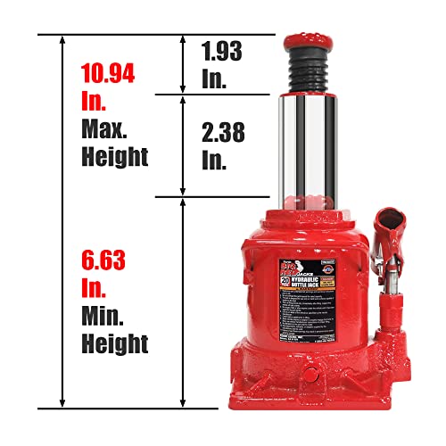BIG RED T92007A Torin Hydraulic Stubby Low Profile Welded Bottle Jack, 20 Ton (40,000 lb) Capacity, Red - Image 2