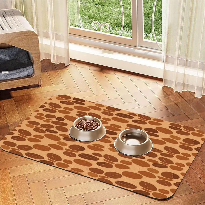 Pet Cat Dog Food Mat Absorbent Dog Feeding Mat Elegant Abstract Coffee Bean No Stains Cat Food Mats Indoor Pet Accessories Supplies Dogs Placemat Water Bowl Mats with Rubber Backing 18X12In - Image 1