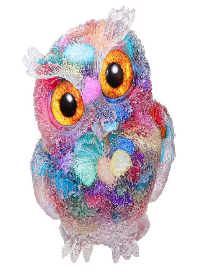 Jovivi 2.5" Rainbow Shell Crystal Owl Statue Carved Resin Reiki Healing Crystal Pocket Stone Sculpture Gemstone Animal Owl Figurines Ornament Cute Room Office Decor Gifts - Image 1
