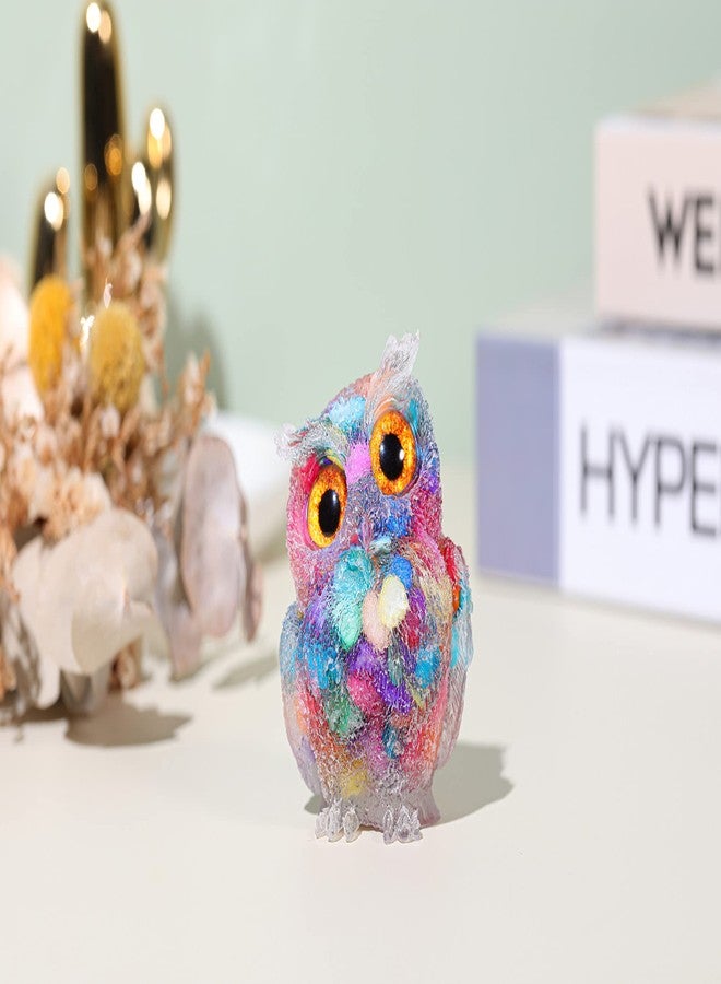 Jovivi 2.5" Rainbow Shell Crystal Owl Statue Carved Resin Reiki Healing Crystal Pocket Stone Sculpture Gemstone Animal Owl Figurines Ornament Cute Room Office Decor Gifts - Image 2