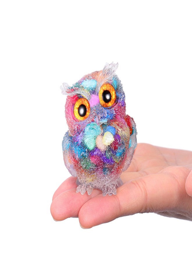 Jovivi 2.5" Rainbow Shell Crystal Owl Statue Carved Resin Reiki Healing Crystal Pocket Stone Sculpture Gemstone Animal Owl Figurines Ornament Cute Room Office Decor Gifts - Image 3
