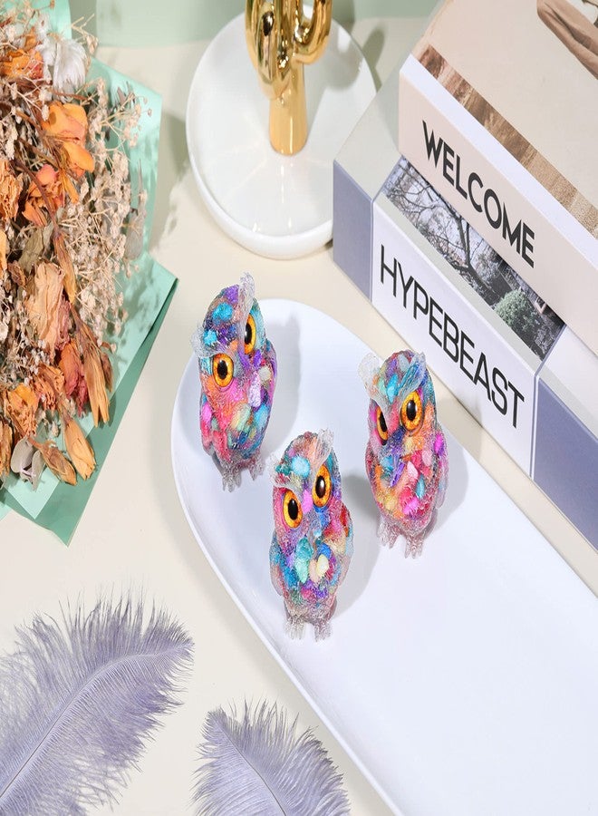 Jovivi 2.5" Rainbow Shell Crystal Owl Statue Carved Resin Reiki Healing Crystal Pocket Stone Sculpture Gemstone Animal Owl Figurines Ornament Cute Room Office Decor Gifts - Image 5