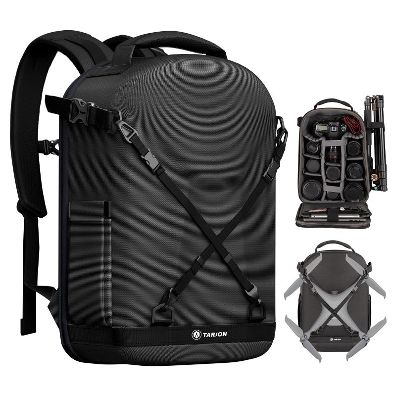 TARION Hardshell Camera Backpack Bag - 3-side Hard Case Professional Camera Bag with 14.5" Laptop Compartment & Waterproof Raincover for photographers Black - TRH - Image 1
