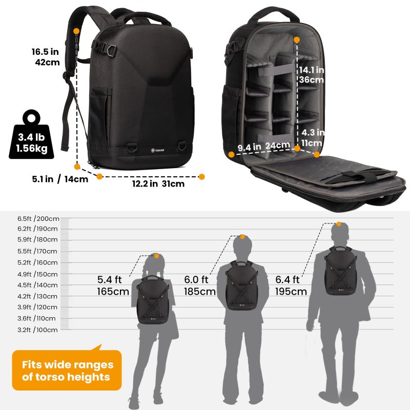 TARION Hardshell Camera Backpack Bag - 3-side Hard Case Professional Camera Bag with 14.5" Laptop Compartment & Waterproof Raincover for photographers Black - TRH - Image 5