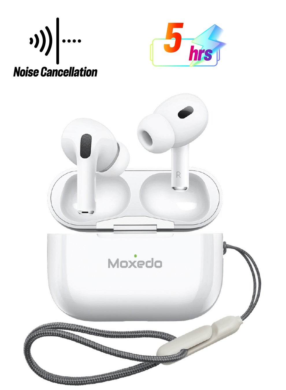 Moxedo S3 Pro True Wireless Earbuds Bluetooth 5.3 Earphones Stereo Noise Cancelling Mic with Wireless Charging Case Hanging Strap for Phones Sports and Work
