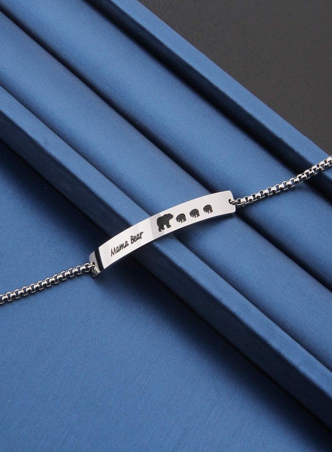 MYOSPARK Sweet Family Mama Bear Bracelet Stainless Steel Bar Bracelet Gift for Mother Wife (Bear 3) - Image 3