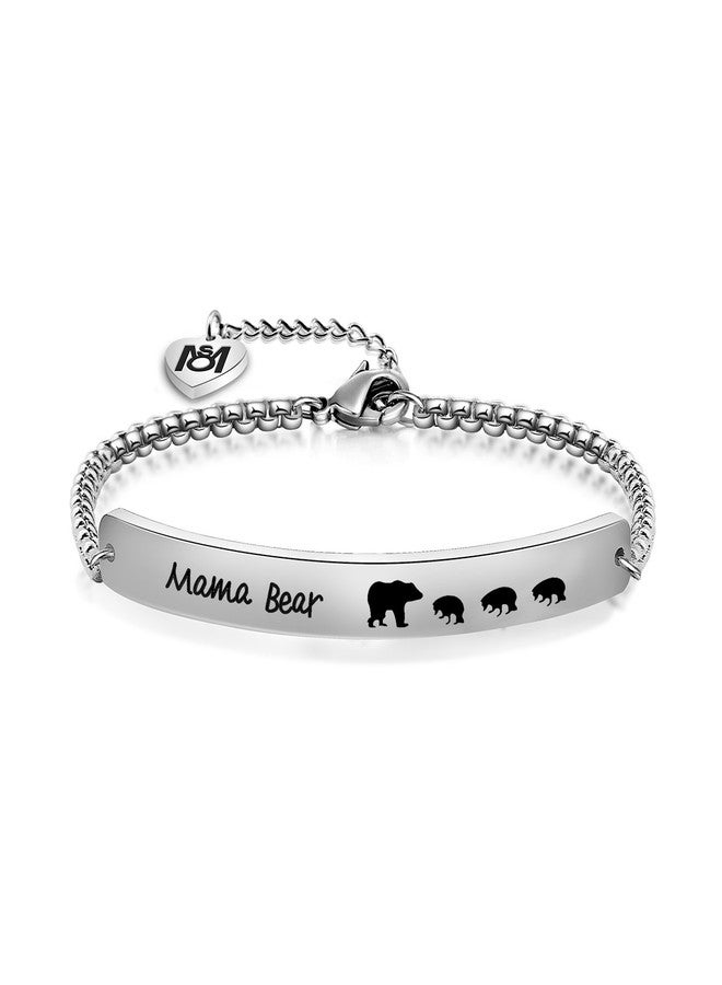 MYOSPARK Sweet Family Mama Bear Bracelet Stainless Steel Bar Bracelet Gift for Mother Wife (Bear 3) - Image 1